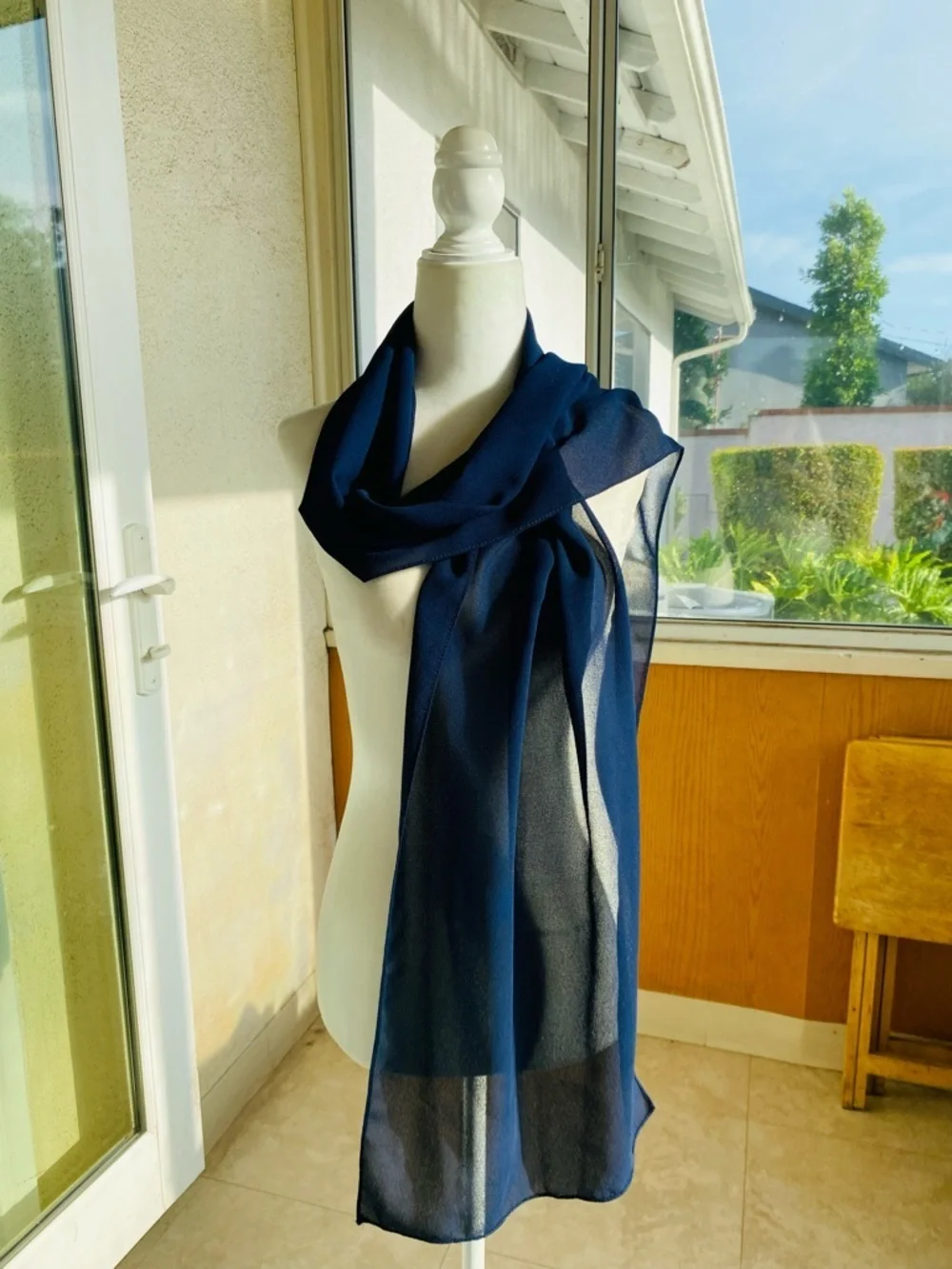 Scott McClintock Blue Lace Overlay Formal Dress Size 8  w/ Scarf